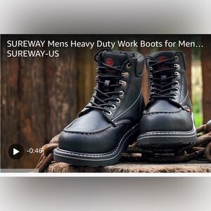 Sureway All Leather Men's Heavy Duty Work Boots Black Size 12 NWOT